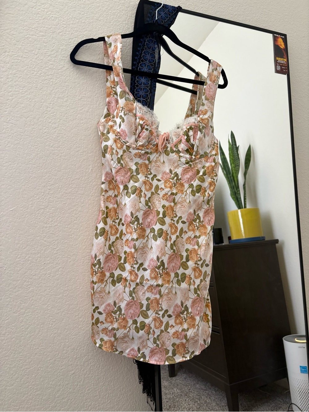For Love And Lemons Pink Rose & Green Leaf Lace-Trim Camisole